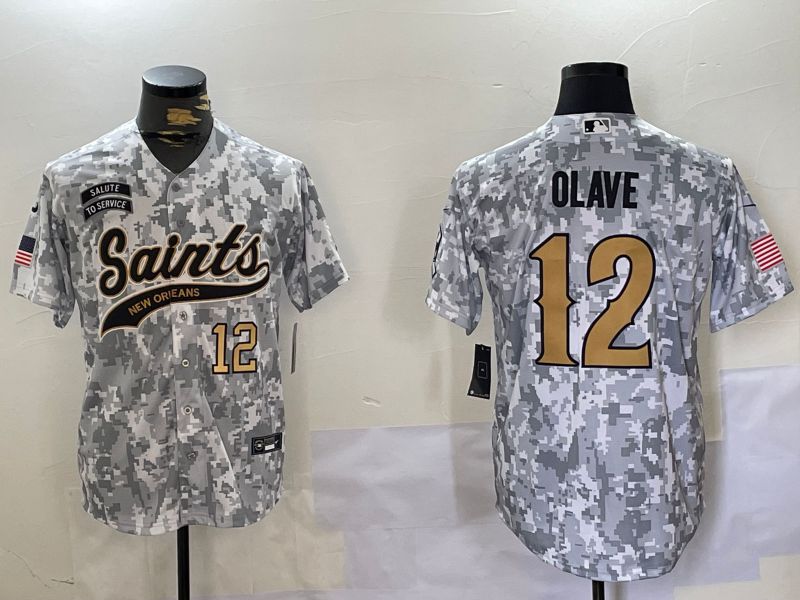 Men New Orleans Saints 12 Olave Nike Arctic Camo 2024 Salute to Service Limited NFL Jersey style 6